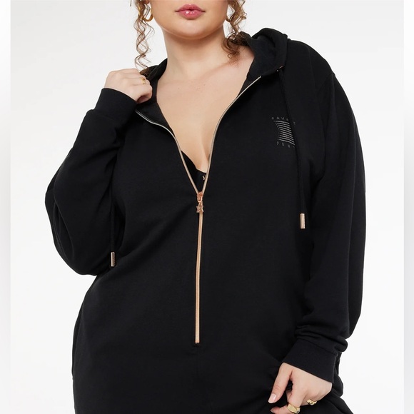 Savage X Fenty Pants - SAVAGE X FENTY HOODED JUMPSUIT Black Caviar SLEEP SHINE Sz 22-24 Women Rhianna
